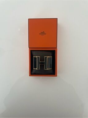 Authentic Hermes Black and Gold 'H' Clic Clac Cuff Bracelet XL